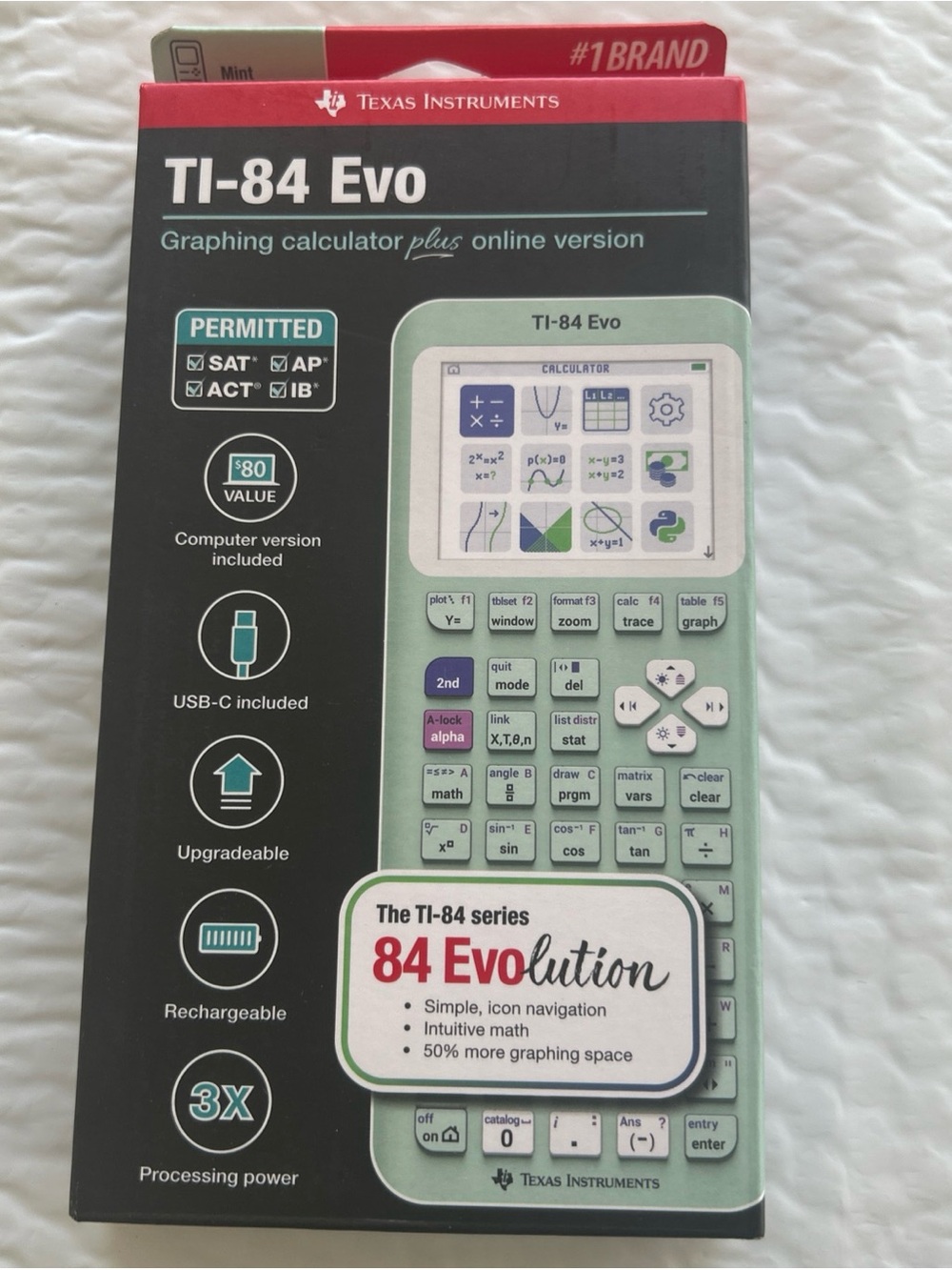 Texas Instruments Ti 84 EVO Graphing Calculator With Case Cable Mint Green New